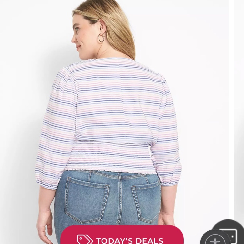 NWT Lane Bryant smocked 3/4 stripe top size 20. Purple blue white. - Picture 3 of 13